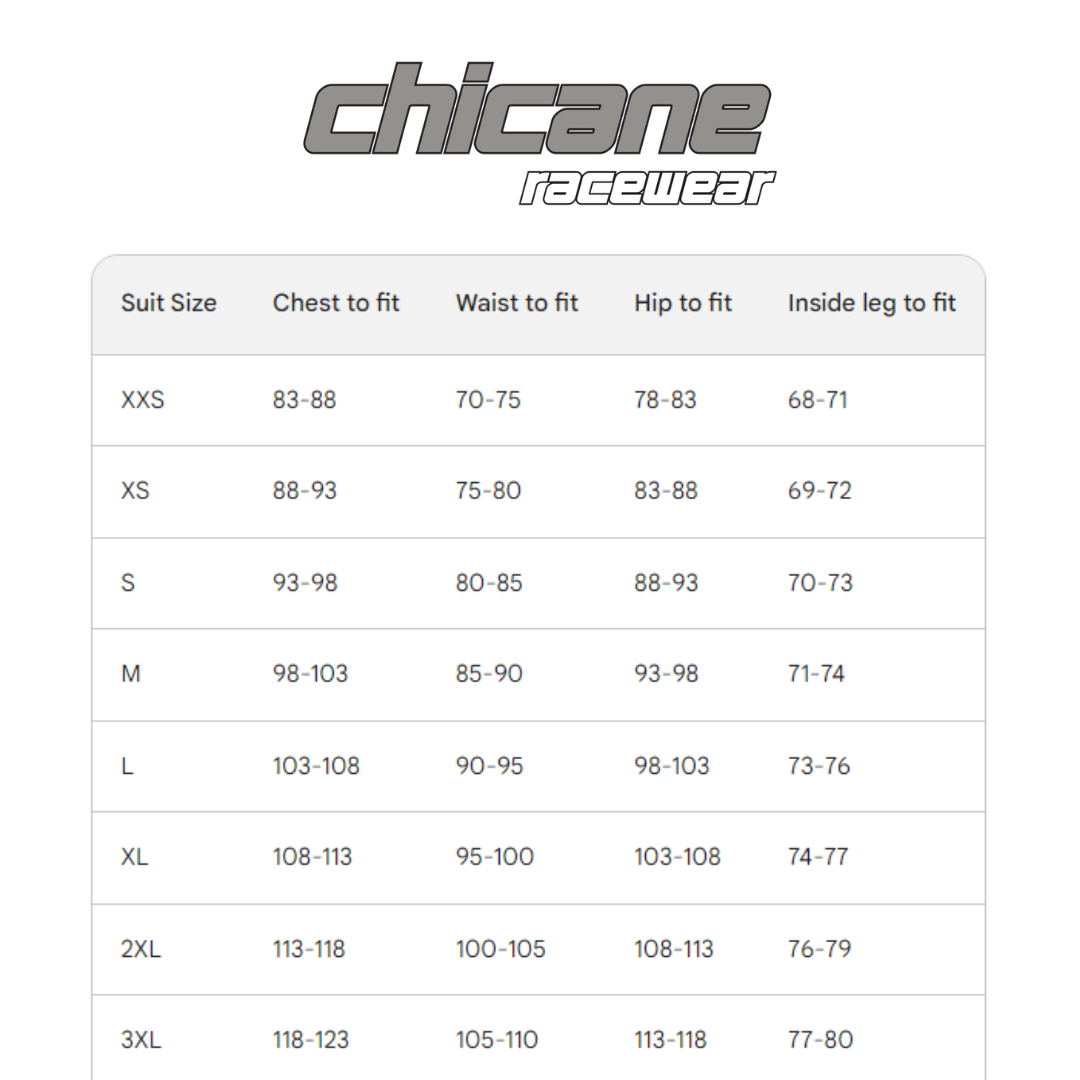 Sizing Charts — Chicane Racewear