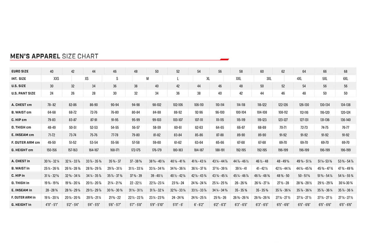 Sizing Charts — Chicane Racewear